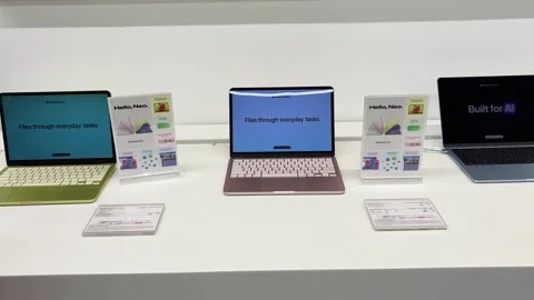 Modern Notebook apple neo laptops Showcased In Electronics apple Store For Stock-Footage 340957773