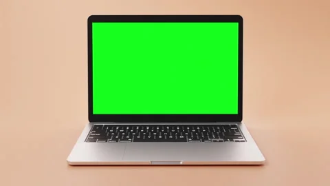 Modern Notebook with colored backdrop with green screen on display for mockups. Stock Footage 254722807