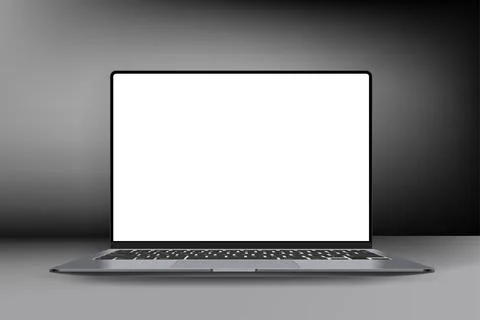 Modern notebook with white screen. 3d vector mockup Illustrazione stock