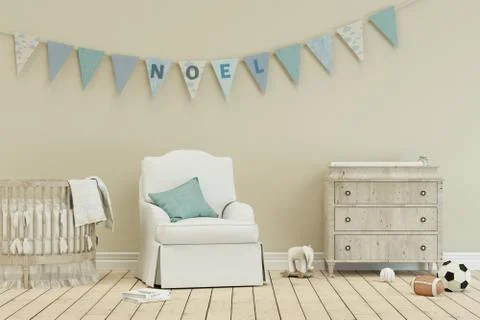 Modern nursery with decorated Flags with name noel Stock Illustration