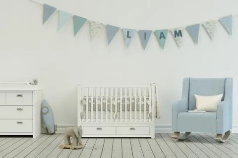 Modern nursery with decorated Flags with name liam Stock Illustration