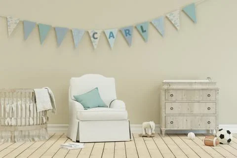 Modern nursery with decorated Flags with name carl Stock Illustration