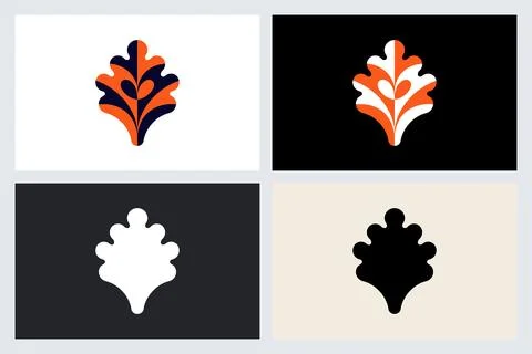 Modern Oak Leaf Logo Set with Minimalist Vector Icon Stock Illustration
