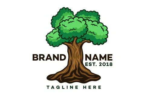 Modern oak tree logo. Vector illustration. Stock Illustration