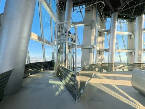 Modern observation deck interior inside a tall skyscraper showcasing massive Stock Photos