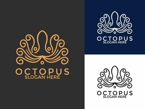 Modern Octopus Squid Tentacles Line art Logo vector, Octopus minimalist log.. Illustrazione stock
