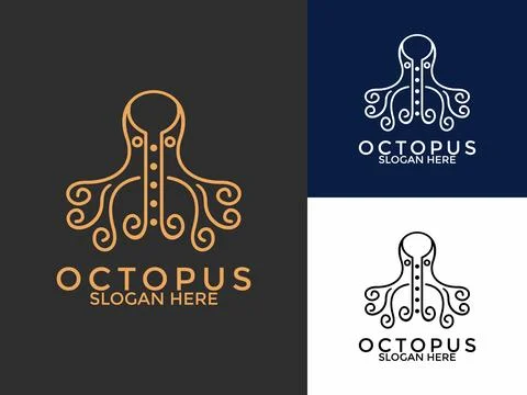 Modern Octopus Squid Tentacles Line art Logo vector, Octopus Tech logo desi.. Stockillustratie