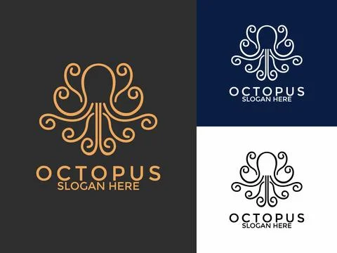 Modern Octopus Squid Tentacles Line art Logo vector, Octopus Tech logo desi.. イラスト素材