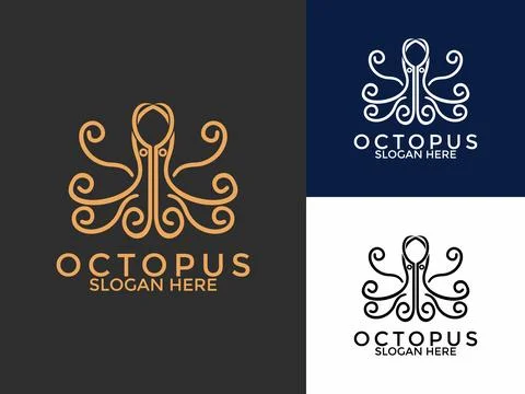 Modern Octopus Squid Tentacles Line art Logo vector, Octopus Tech logo desi.. Stockillustratie
