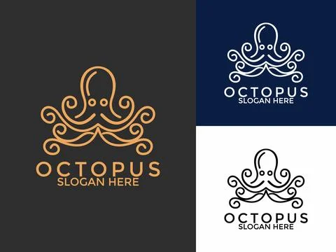 Modern Octopus Squid Tentacles Line art Logo vector, Octopus minimalist log.. 스톡 일러스트