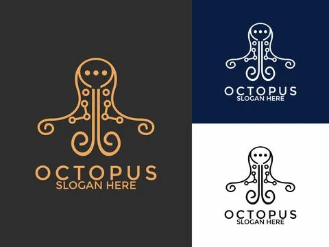 Modern Octopus Tech Logo vector, Creative Octopus Chat Technology logo desi.. Stockillustratie