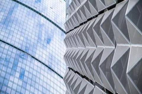 Modern office building with angular / rhombus structure of cells. Reworked Stock Photos