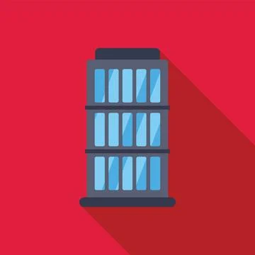 Modern office building with blue windows on red background Ilustración de archivo