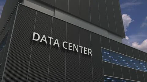 Modern office building with DATA CENTER text. 3d rendering Stock Illustration