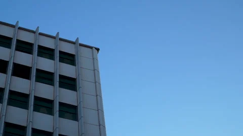 Modern Office Building Facade Against Clear Blue Sky In Madrid Vídeos de archivo 343024946