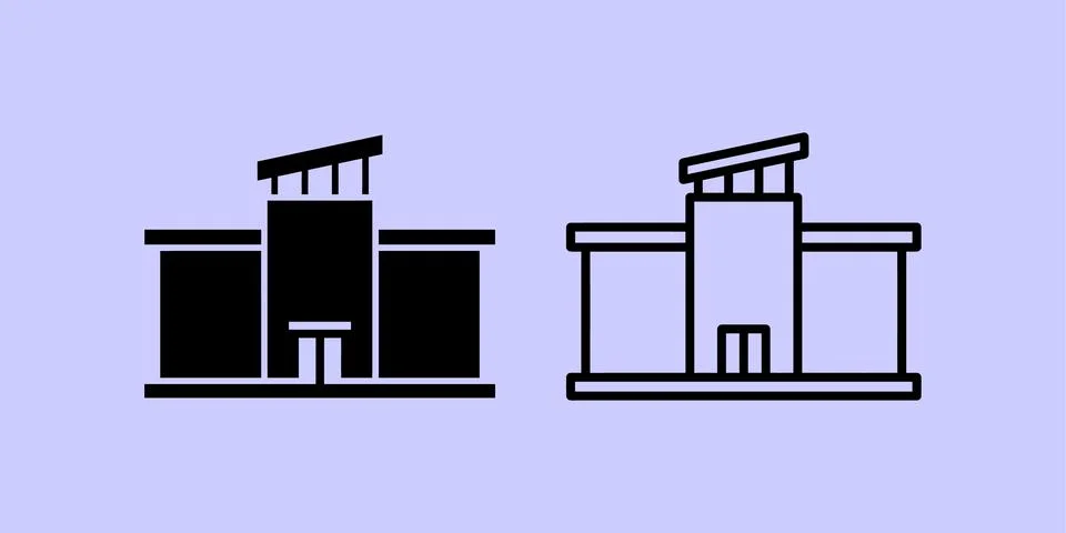 Modern office building icons in solid and linear architectural styles Stock Illustration
