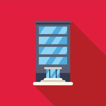 Modern office building with large windows casting long shadow Illustrazione stock