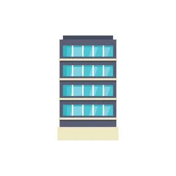 Modern office building with large windows showing corporate business power Ilustración de archivo