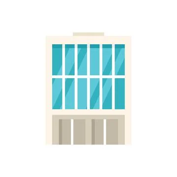 Modern office building with large windows reflecting blue sky Ilustración de archivo