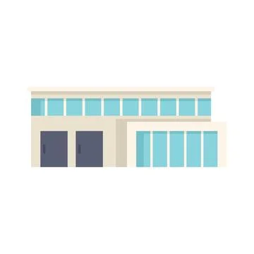 Modern office building with large windows facade showing corporate business Ilustración de archivo
