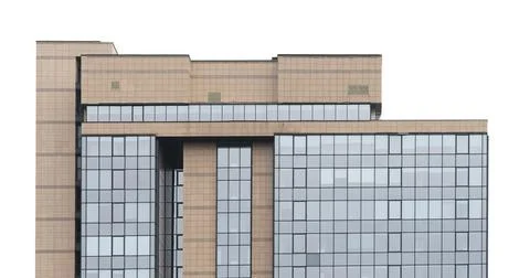 Modern office building with rectangular volumes isolated on white background. Foto stock