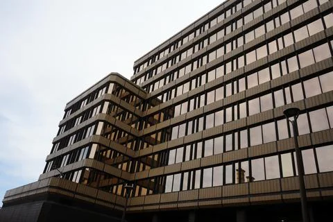Modern Office Building With Reflective Windows And Textured Facade In Sheffield, Stock Photos