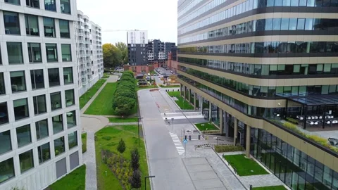 Modern office building scene showcasing a vibrant urban landscape Stock Footage 318875135