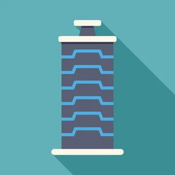 Modern office building standing tall with blue accents and long shadow Ilustração Stock