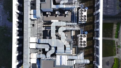 Modern office building ventilation system with interconnected ducts and air Видео 335875198