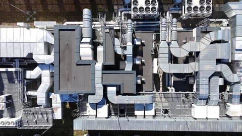 Modern office building ventilation system with interconnected ducts and air Vidéo 335875225