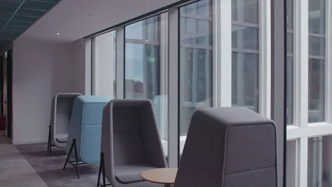 Modern office city window view boardroom interview business pitch Stock Footage 252236197