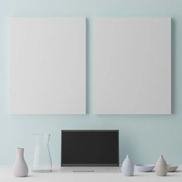 Modern office with computers mockup. Black screen. 3d illustration Stock Illustration