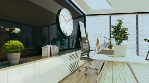 Modern office concept with table, reflect background design idea 3D rendering Stock Illustration