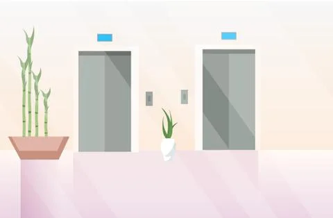 Modern office corridor with closed elevator cabins modern business center hall Ilustración de archivo