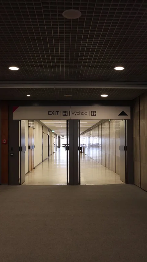 Modern office corridor exit hallway Stock Footage 335584072