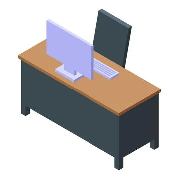 Modern office desk with computer and chair isometric view Stock Illustration