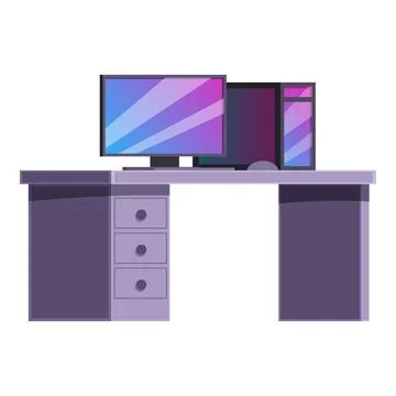 Modern office desk with computer, monitors and peripheral devices Stock Illustration