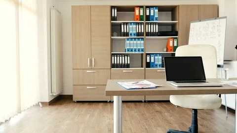 Modern Office With A Desk In The Middle Footage 88652508