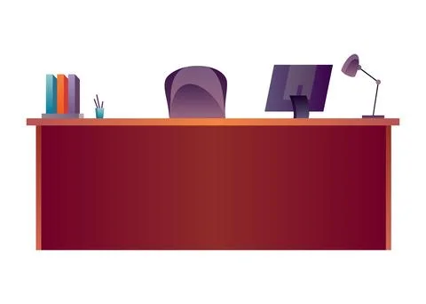Modern Office Desk Setup with Computer and Monitor, A Flat Vector Illustration Illustrazione stock