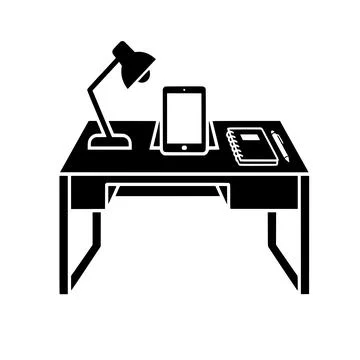 Modern office desk with tablet computer lamp and notebook Stock Illustration