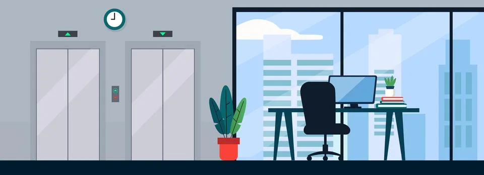 Modern office elevator lobby Stock Illustration