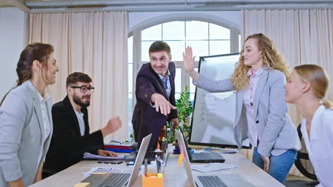 In a modern office at the end off the training seminar all office workers Stock Footage 132600583