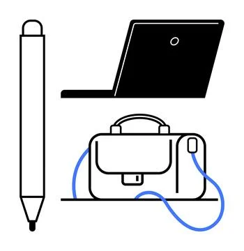 Modern Office Essentials Laptop, Pen, and Briefcase for Efficient Work and .. Stock Illustration