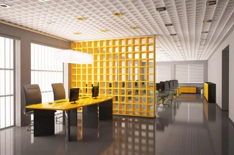 Modern office interior 3d render Stock Illustration