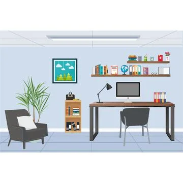 MODERN OFFICE INTERIOR WITH COMPUTER ON TABLE Stock Illustration