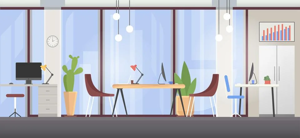 Modern Office Interior with Daylight Windows Illustrazione stock