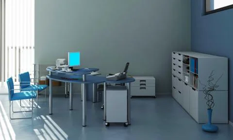 The modern office interior design 3d Illustration Illustration