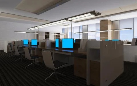 The modern office interior design 3d Illustration Illustrazione stock