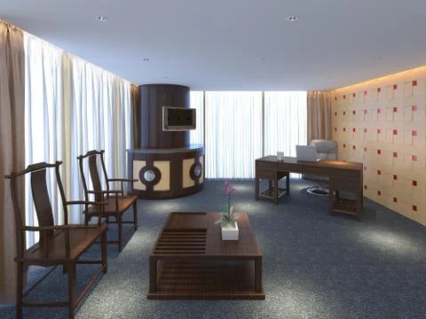 The modern office interior design 3d Illustration Illustration