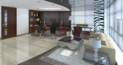 The modern office interior design 3d Illustration Stock-Illustration